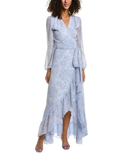 Wayf The Meryl Floral Long Sleeve Wrap Gown In Blue Modesens