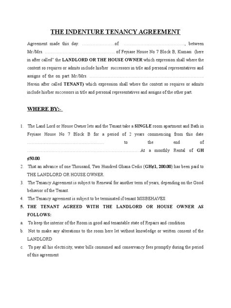 The Indenture Tenancy Agreement | Leasehold Estate | Landlord