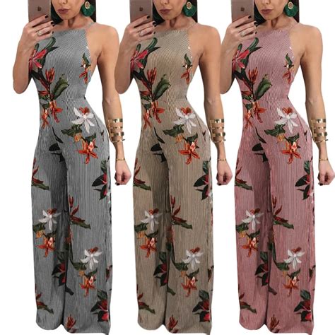 Sexy Backless Floral Print Bohemian Jumpsuits Chiffon Sleeveless