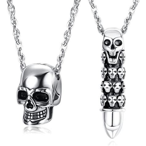 Collier Tete De Mort Homme Femme Balle Collier Gothique Punk Bijoux Acier Inoxydable Collier