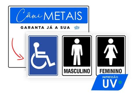 Kit 3 Placa Banheiro Feminino Masculino Deficiente Fisico