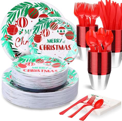 Amazon Sliner 175 Pcs Christmas Dinnerware Set Disposable Plastic