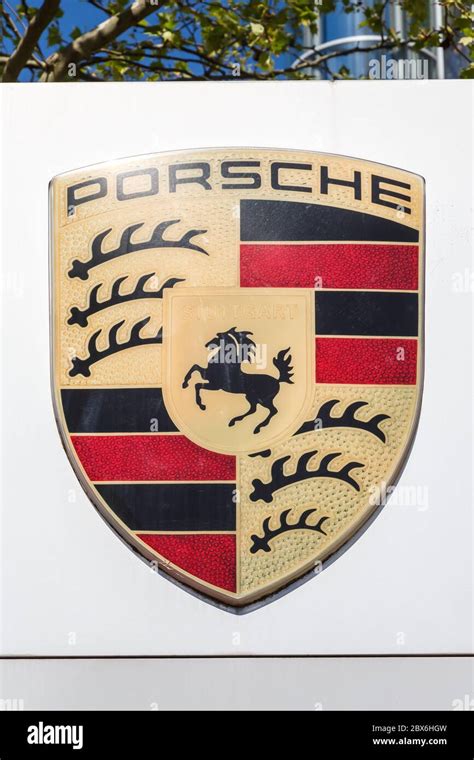 Stuttgart, Germany - April 22, 2020: Porsche logo sign headquarters ...