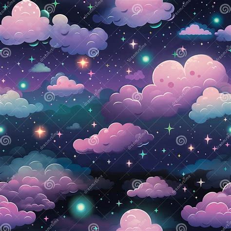 Cartoon Clouds and Stars in the Night Sky Stock Illustration ...