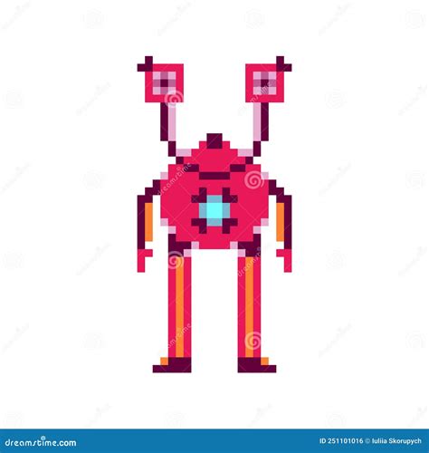 Robot In Pixel Art Style Stock Vector Illustration Of Bitmap