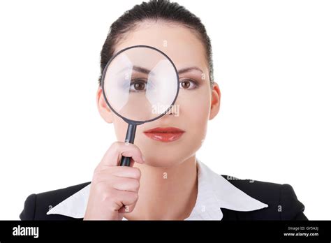 Business Woman Looking Through Magnifying Glass Stock Photo Alamy