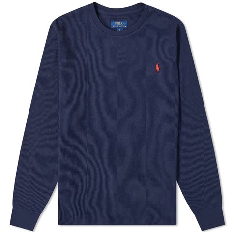 Polo Ralph Lauren Long Sleeve Mini Waffle T Shirt Navy End Ar