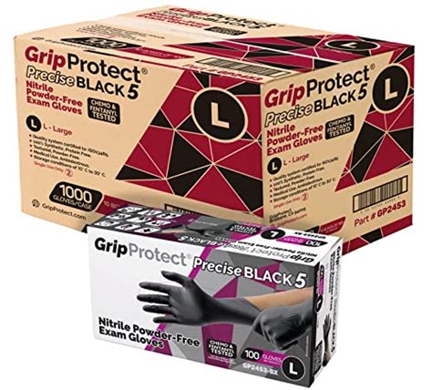 Gripprotect Precise Black 5 Nitrile Exam Gloves 5 Mil Thickness