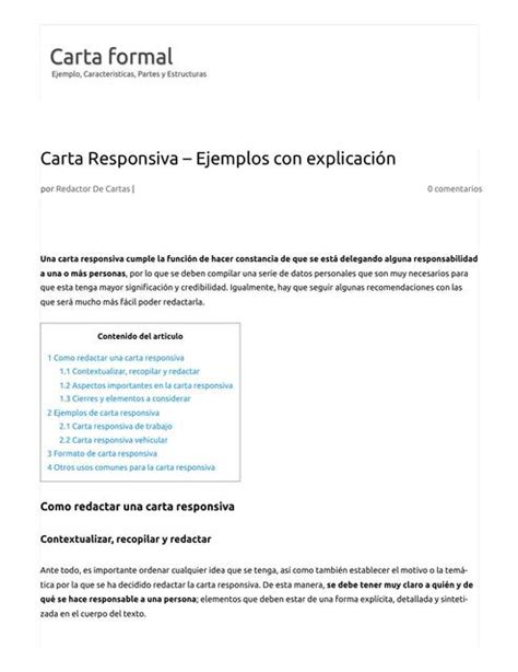 Carta Responsiva Laboral Ejemplos Con Explicaci N