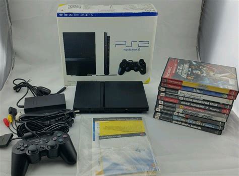 Sony Playstation 2 Ps2 Slim 77001cb Bundle With 10 Games 1789735284