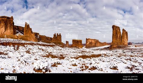 Winter Snow In The Courthouse Towers Section Of Arches National Park