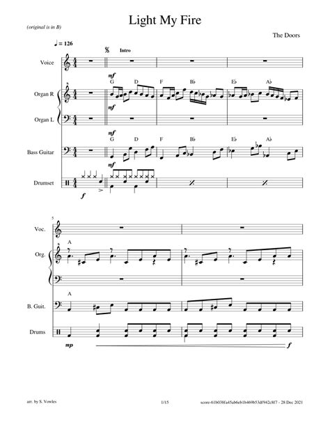 Light My Fire C Doors Sheet Music For Drum Group Vocals Bass Organ Mixed Quintet