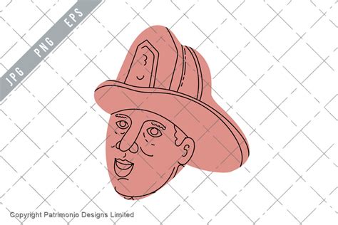 Fireman Firefighter Hat Mono Line Art Graphic By Patrimonio · Creative Fabrica