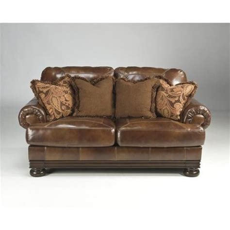 Ashley Damacio Leather Power Reclining Sofa In Dark Brown | Cabinets ...