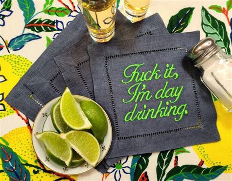 Custom Embroidered Linen Cocktail Napkins Your Phrases Or Ours 4 Set Funny Napkin Bar Humor