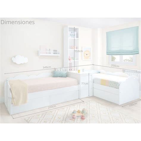 Cama Infantil En L Con Cajones Y Arc N Librer A Nube