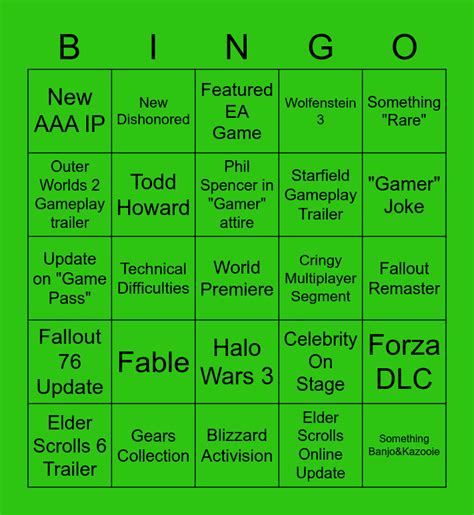 Xbox Bethesda Showcase Bingo Card