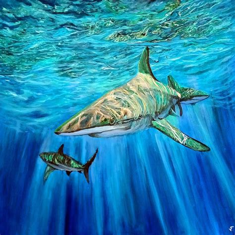 Shark Ocean Animal Underwater Life Original Painting Painting by ...