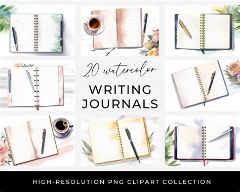 Writing Journal Clipart Watercolor Clip Art Open Planner Notebook With Pen Image Bundle PNG Clip ...