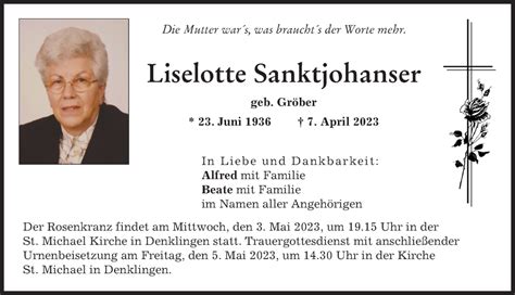 Traueranzeigen von Liselotte Sanktjohanser Allgäuer Zeitung