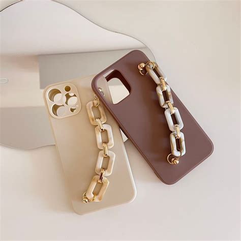 Premium Classic Solid Phone Case With Chain Hand Strap For Iphone