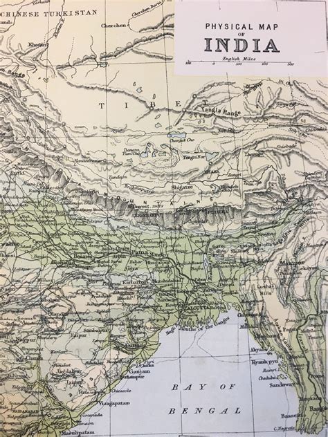 1890 India Map Physical Map Height Sea Levels Bartholomew Map Antique