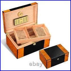 Luxury Cigar Humidor Cedar Wood Piano Finish Glossy Hygrometer Cigars