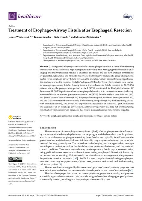 PDF Treatment Of EsophagoAirway Fistula After Esophageal Resection