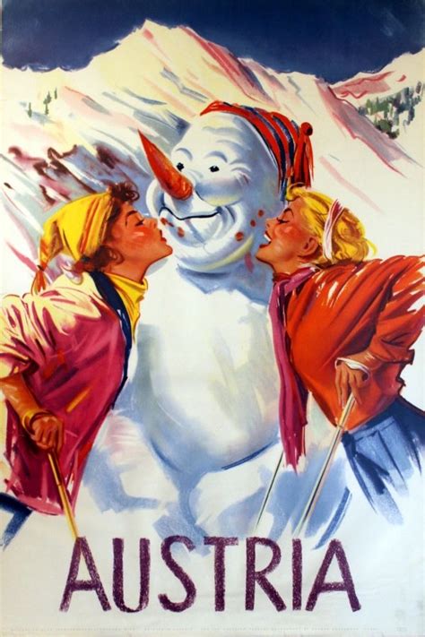 Austria Snowman Skiing Austria C 1950s Ski Posters 945x625