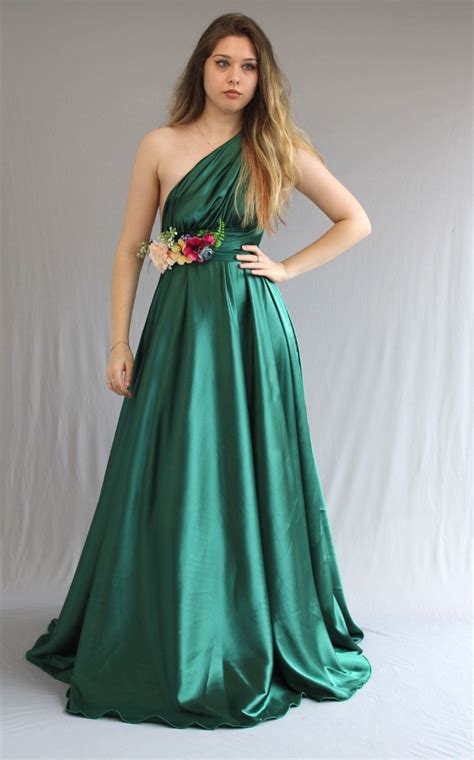 Rochie Versatila Lunga Domnisoare De Onoare Din Satin Verde Padure