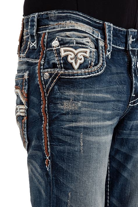 Rock Revival Mens Seal Brown Straight Denim Jeans Stylish Western Bottoms