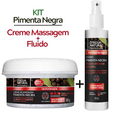 Kit Termoativo Pimenta Negra Redutor De Medidas Creme Massagem Fluido