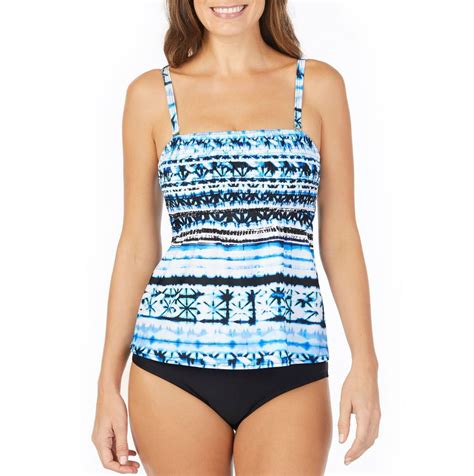 St Johns Bay Moroccan Sun Smocked Tankini Swimsuit Top Size 8 10 48