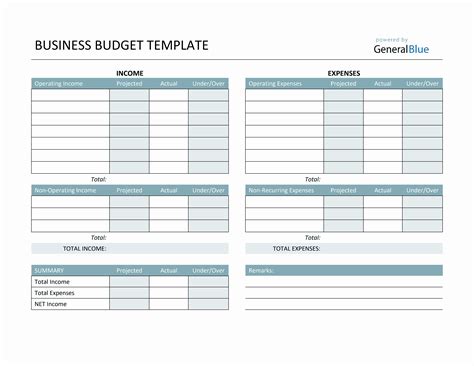 Printable Business Budget Template In Word Colorful