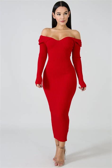 Knit Dress Red Closetshein Knit Dress Red Knit Dress Ribbed Knit Dress