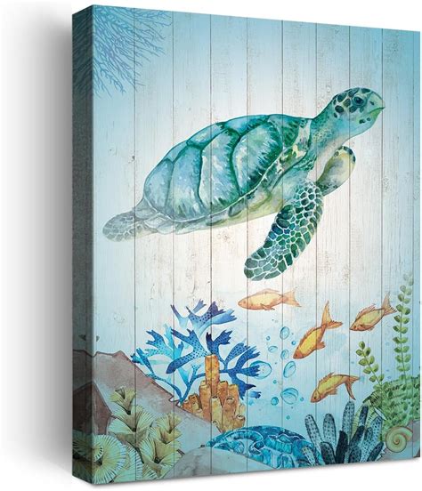 Yeoion Sea Turtle Canvas Wall Art Sea Turtle Bathroom Decor