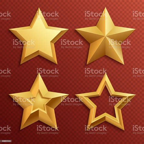 Realistic Metal Golden Stars Isolated For Rating And Holiday Decoration