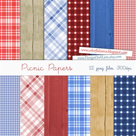 Picnic Digital Papers Gingham And Wood Scrapbook Paper Pack Etsy