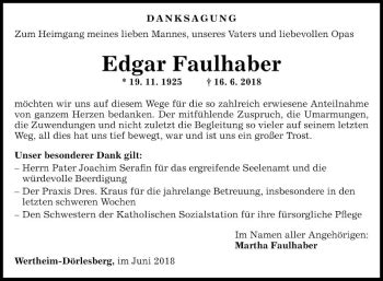 Traueranzeigen Von Edgar Faulhaber Trauerportal Ihrer Tageszeitung