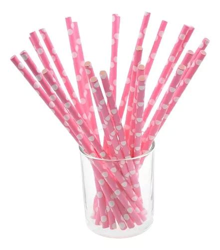 25 Popotes De Papel De Color Rosa Con Lunares Blancos MercadoLibre