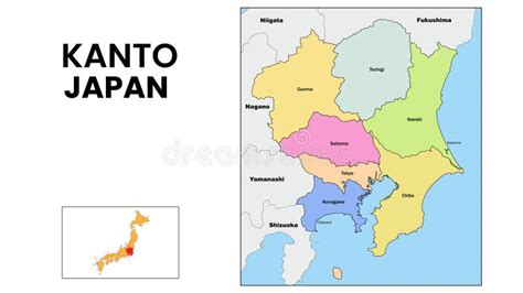 Kanto Map State And District Map Of Kanto Stock Vector Illustration