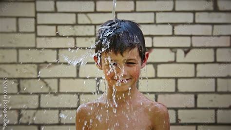 Boy Pours Water Naked Boy Pours Water Boy Takes A Shower Stock Video