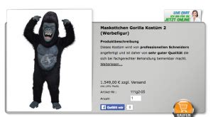 Der Gorilla Kost Me Unserer Maskottchen Lauffiguren F R Erwachsene