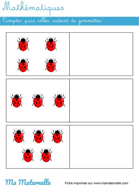 Mathématiques compter puis coller des gommettes Ma Maternelle