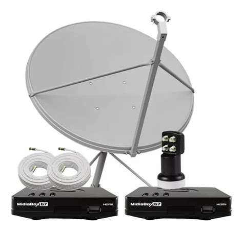 Kit 2 Receptor Digital Midiabox Antena 90cm Lnbf Ku Cabo