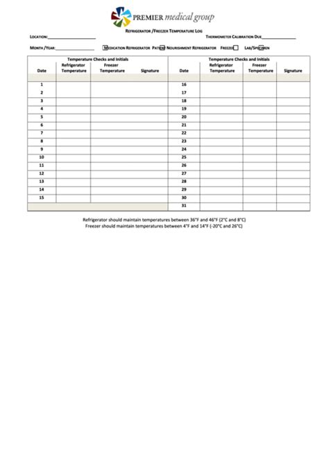 Printable Fridge And Freezer Temperature Log Sheet Printable Word