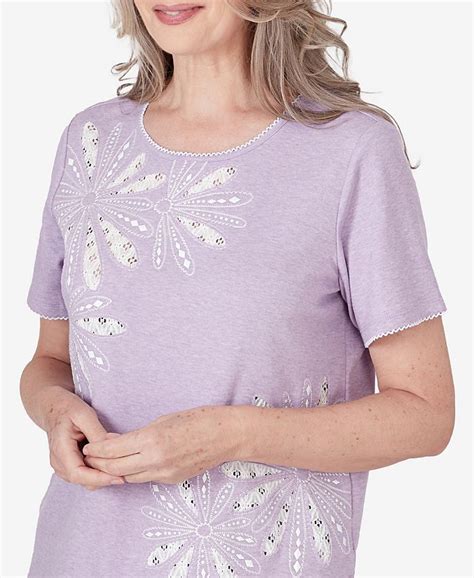 Alfred Dunner Womens Garden Party Flower Short Sleeve Top Macys