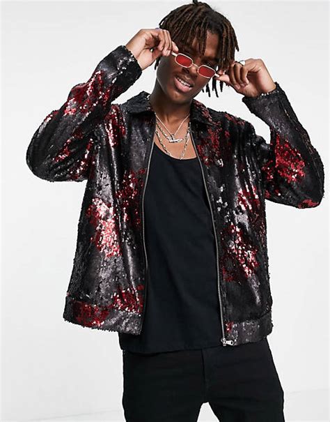 Asos Design Harrington Jacket In All Over Sequin Detail Asos