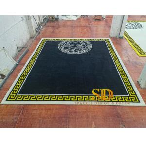 Rectangle Medusa Head Black Gold Hand Tufted Wool Rugs