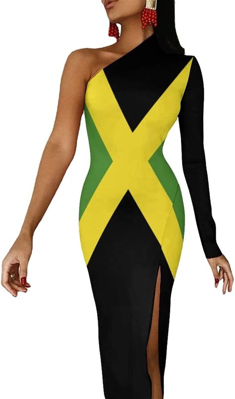 Taiziyeah Womens Half Sleeve Split Dress Jamaican Flag